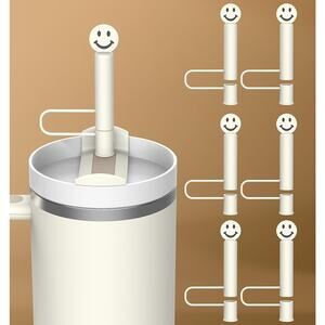 Aiscool Happy Face Set of 6 New Soft Reusable Silicone Straw Protectors Covers